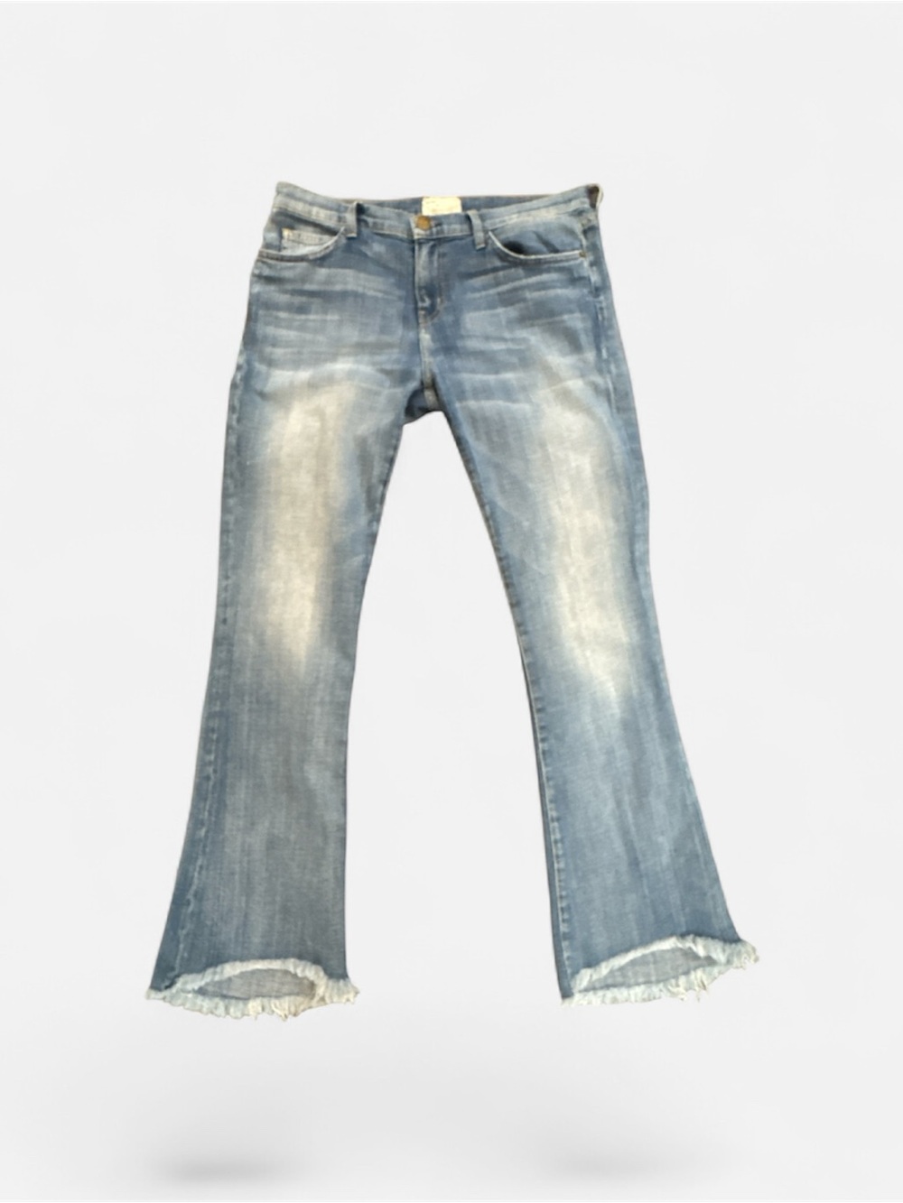 Current/Elliott Light Blue Flare Jeans with Frayed Hem